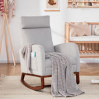 Rocking Chair Nursery High Back Glider Rocker Chair with Footrest Storage Pocket Accent Upholstered Rocker Armchair for Living Room Nursing Room Porch (Grey)