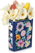 Uiifan Book Shaped Small Flower Vase Decorative Ceramic Vases Cute Home Decor for Bookshelf Dining Table Desk Office Home Decor Unique Vase for Book Lovers (Retro Flowers)