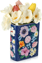 Uiifan Book Shaped Small Flower Vase Decorative Ceramic Vases Cute Home Decor for Bookshelf Dining Table Desk Office Home Decor Unique Vase for Book Lovers (Retro Flowers)