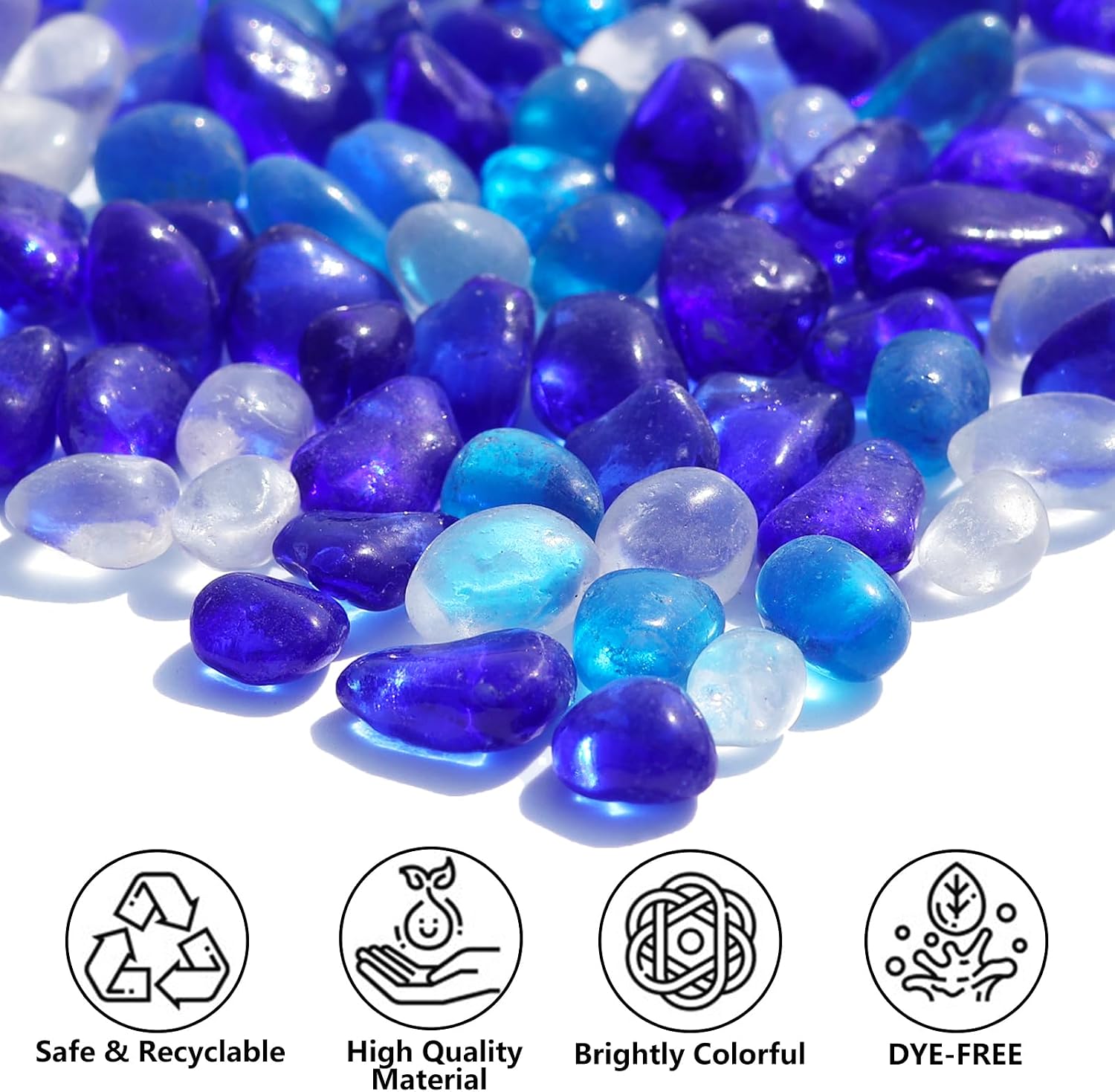 QYGL Sea Glass Stones - Blue Mixed Clear Glass Pebbles Gemstones - Perfect for Aquarium Rocks, Fish Tank Gravel, Vase Fillers, DIY Crafts, and Home Decor (0.9LB/14oz)