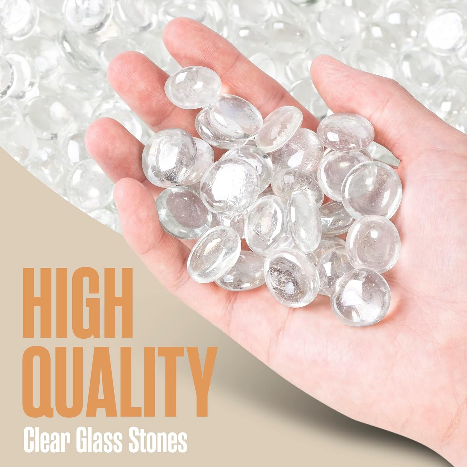 Houseables Glass Marbles, Glass Beads for Vases, Marbles for Vases, 5LB, 500-600, Clear Beads, Clear Gems, Fillers for Centerpieces, Decorative Rocks, Flat, Stones, Pebbles, Crafts, Plants, Fish Bowl