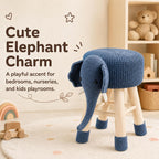 Anwick Cute Elephant Ottoman Stool, Animal Upholstered Footstool with Solid Wood Legs, Portable Padded Small Seat for Bedroom Nursery Playroom Entryway Living Room (Blue)
