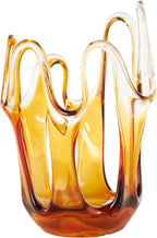 Deco 79 Glass Abstract Decorative Vase Ombre Centerpiece Vase with Wavy Oval Cutouts, Flower Vase for Home Decoration 7" x 7" x 10", Orange