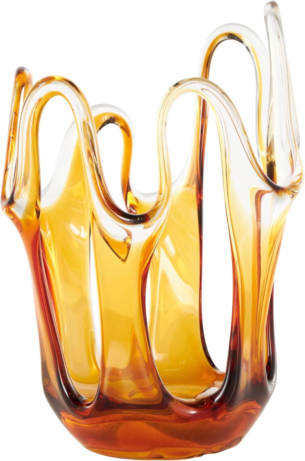 Deco 79 Glass Abstract Decorative Vase Ombre Centerpiece Vase with Wavy Oval Cutouts, Flower Vase for Home Decoration 7" x 7" x 10", Orange