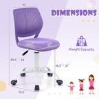 LUARANE Kids Desk Chair, Adjustable Swivel Chair for Children, Armless Mesh Task Study Chair with Lumbar Support, Adjustable Height, Universal Wheels, Rolling Computer Chair for Bedroom, Office