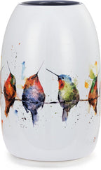 DEMDACO Dean Crouser Collection Watercolor Hummers On A Wire Colorful 7 x 4.5 Stoneware Decorative Bud Floral Flower Vase Container Vessel