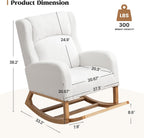 HCHAIRH Rocking Chair Nursery, Nursing Rocking Chairs for Mom Nursery, Comfy Wingback Glider Rocking Armchair with Foot Rest and Side Pocket for Nursery Living Room Bedroom, Teddy White