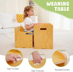 MallBest Montessori Weaning Table and Chair Set-Adjustable seat Height Wooden Toddler Table，Kids Activity Step Stools，Kids Funiture for Eating Drawing Reading