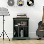 RowyPoey Farmhouse Record Player Stand, 3 Tier End Table, Turntable Stand with Vinyl Record Storage, Wood Record Holder Cabinet Dispaly Shelf for Living Room,Bedroom,Office,Antique White