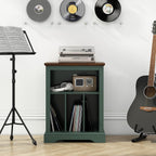 RowyPoey Farmhouse Record Player Stand, 3 Tier End Table, Turntable Stand with Vinyl Record Storage, Wood Record Holder Cabinet Dispaly Shelf for Living Room,Bedroom,Office,Antique White