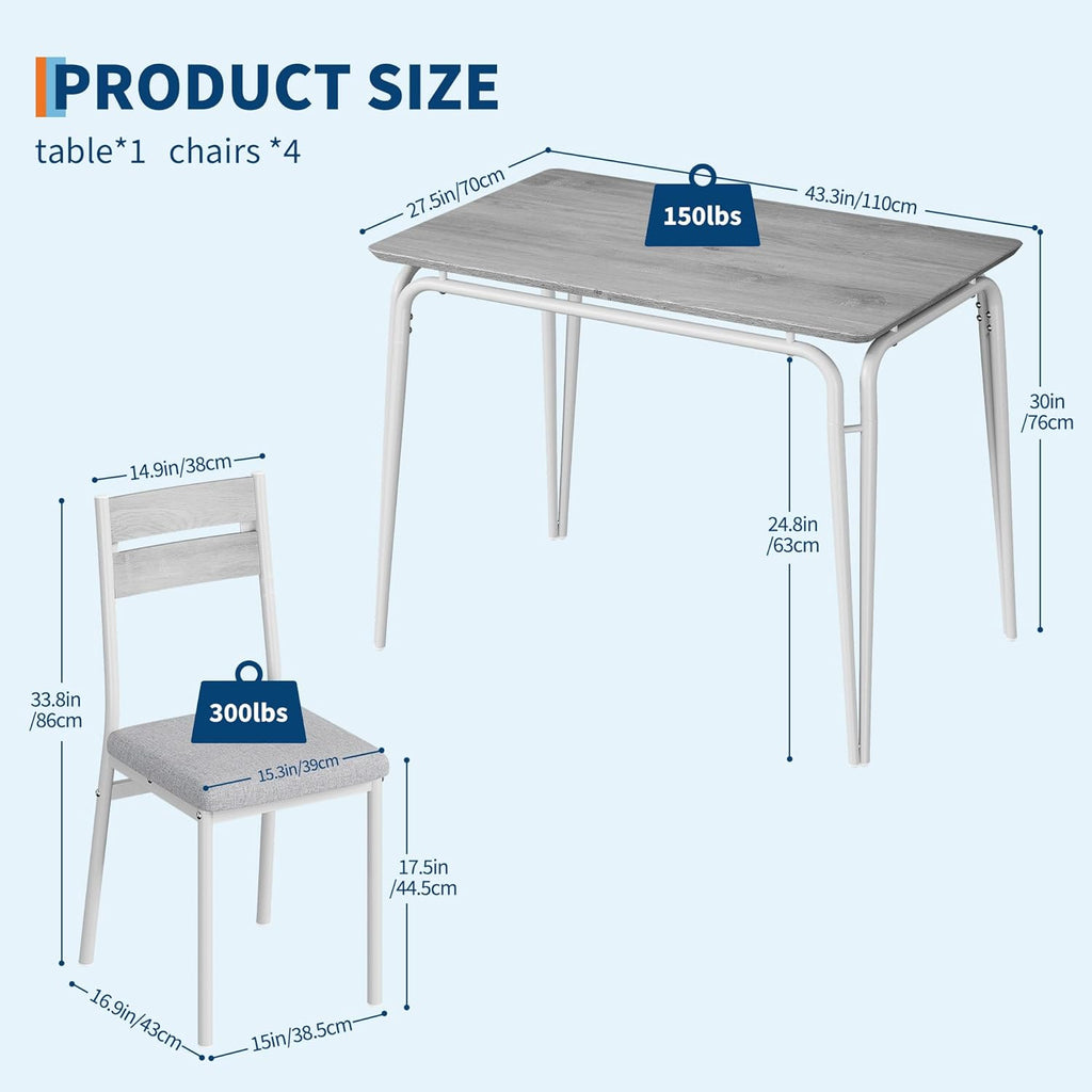 Dining Table for 4, Small Table and Chairs Set of 4, Square Dinette Set for 4, Dinner Table Set, 5 Piece Kitchen & Dining Room Sets for Small Space, Apartment (White, Dining Table with 4 Chairs)