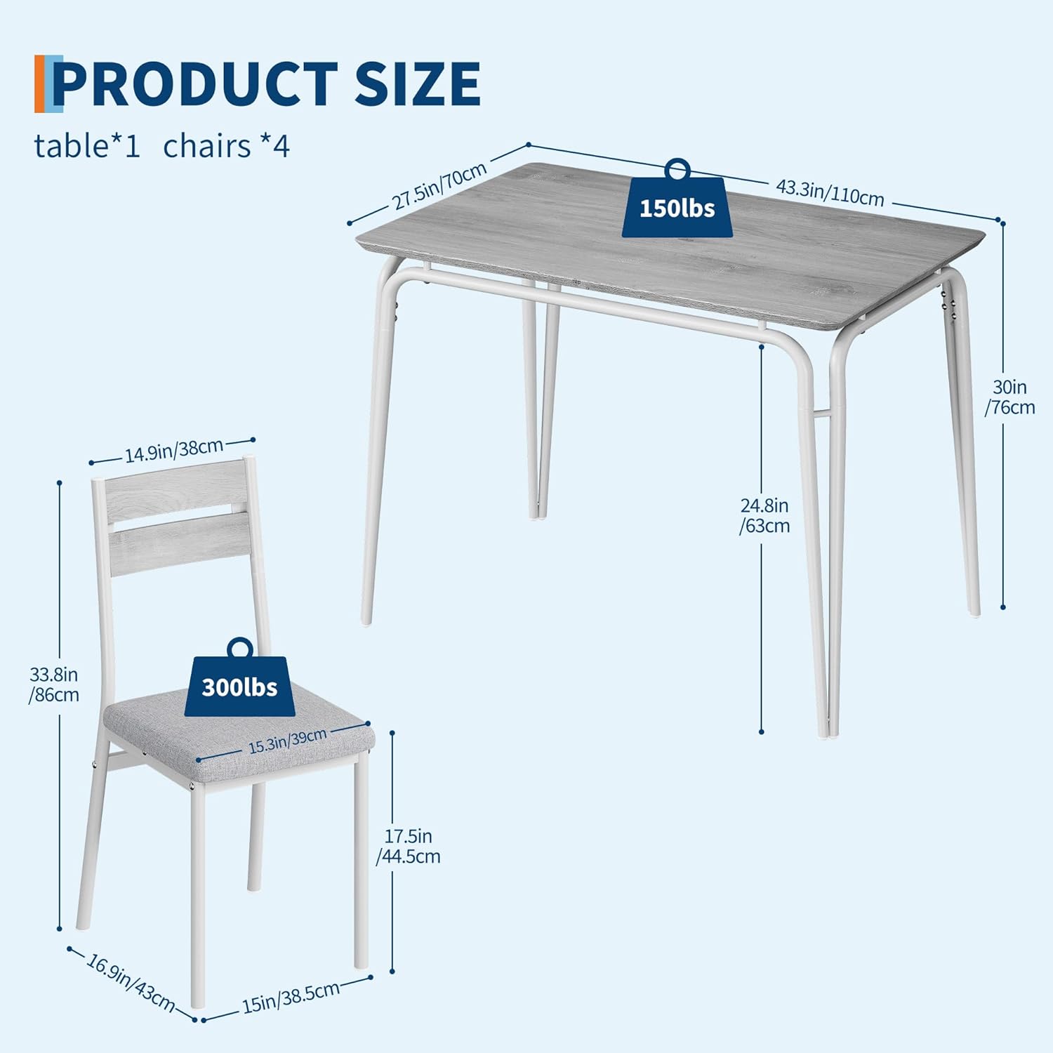 Dining Table for 4, Small Table and Chairs Set of 4, Square Dinette Set for 4, Dinner Table Set, 5 Piece Kitchen & Dining Room Sets for Small Space, Apartment (White, Dining Table with 4 Chairs)
