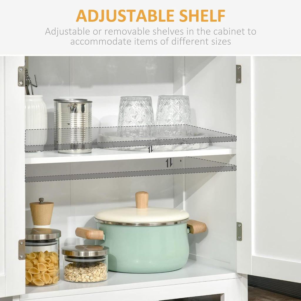 63" Small Buffet with Hutch, 4-Door Kitchen Pantry, Freestanding Storage Cabinet with Adjustable Shelf for Dining Room, Living Room, White,11.75 * 23.5 * 63.75