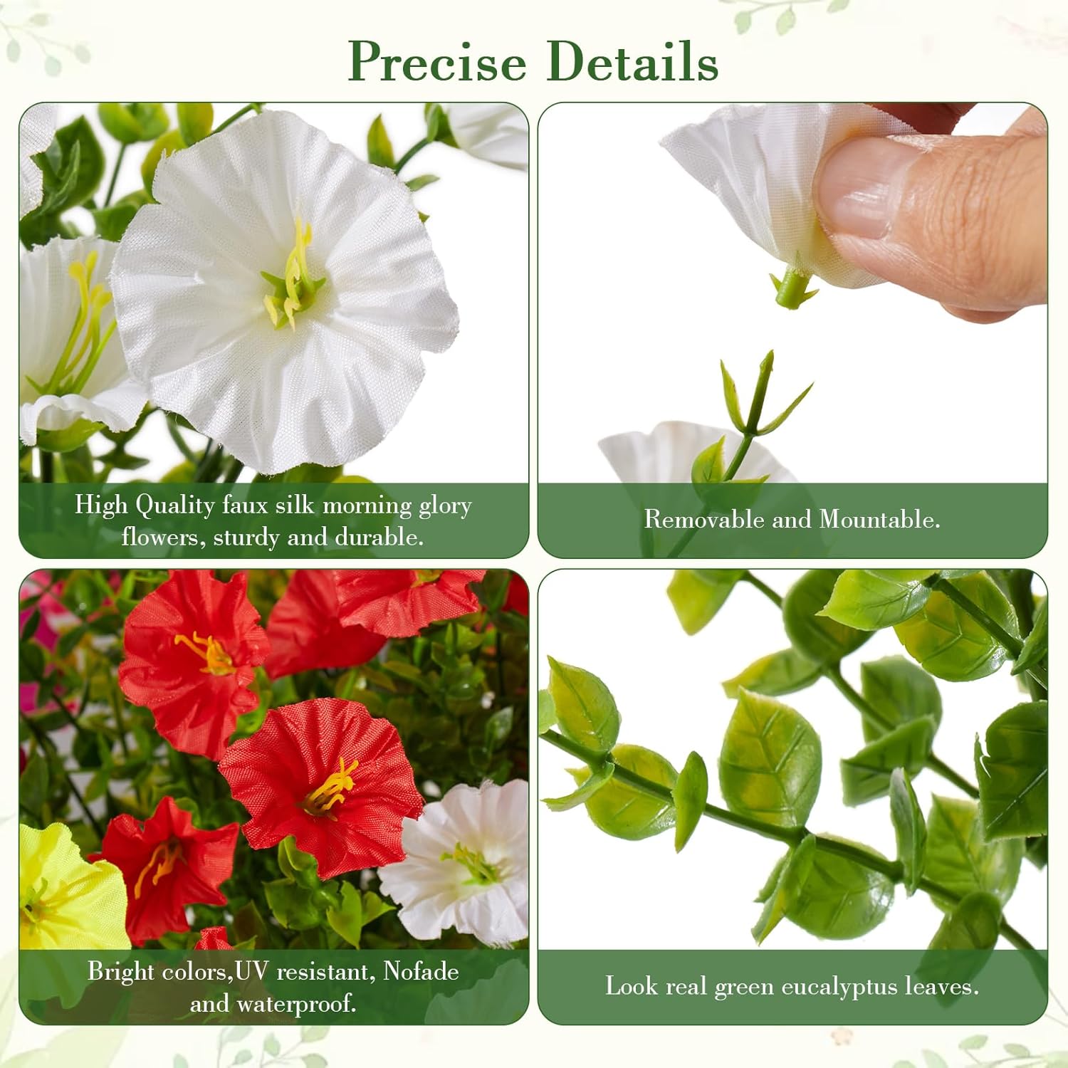 Artificial Flowers for Outdoors, 12 Bundles Fake Plants for Outside Decoration, UV Resistant No Fade, Realistic High End Silk Plastic Morning Glory for Planter Porch Patio Yard