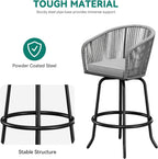 YITAHOME 27" Bar Stools Set of 6 with Arms & Cushions, 360° Swivel Outdoor Bar Stools, All Weather Counter Height Bar Stools Set of 6 with Curved Back for Backyard, Kitchen Island, Dining Room, Gray