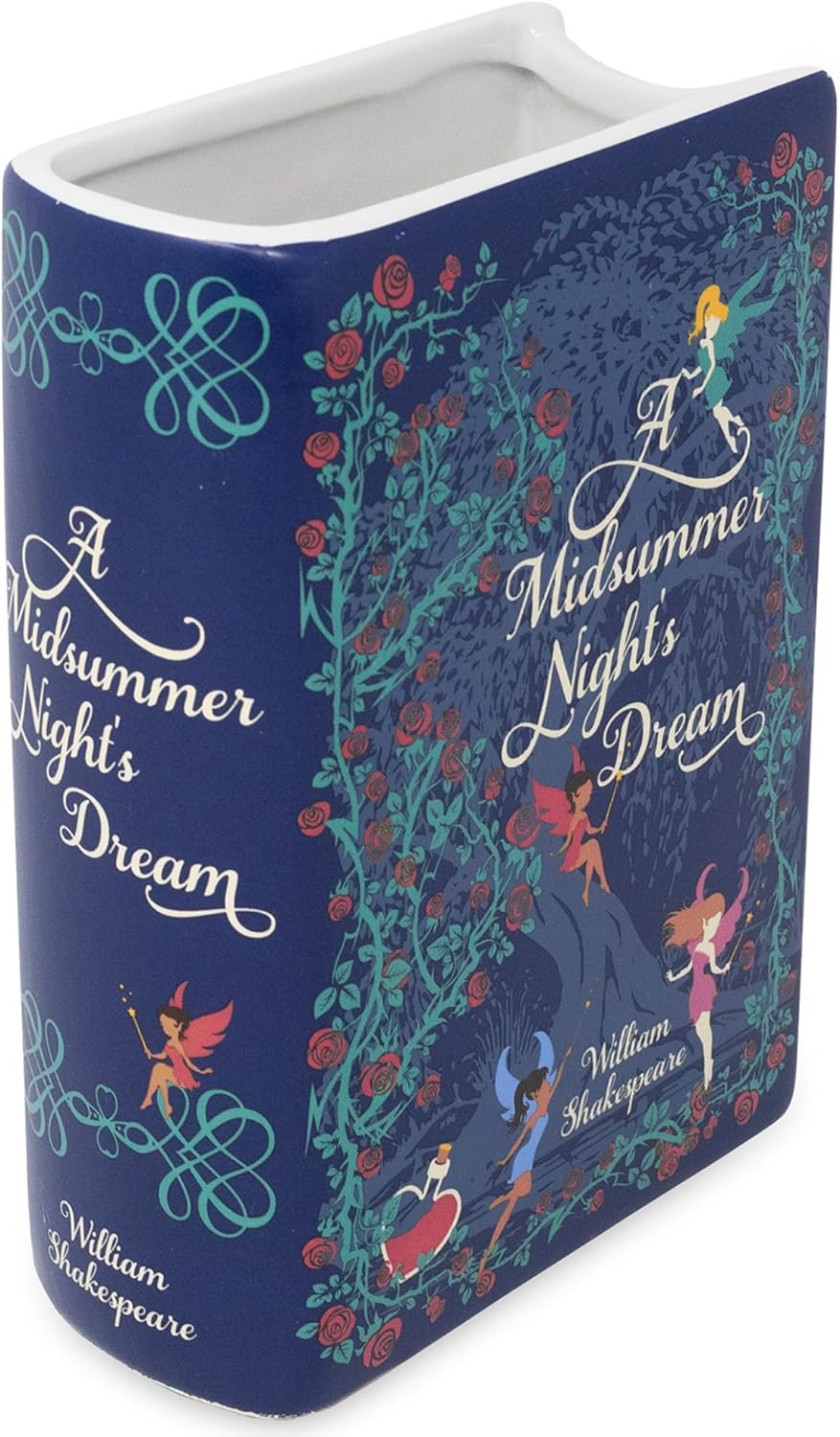 Steel Mill & Co Original Book-Shaped Decorative Vase, Shakespeare Inspired Ceramic Vases for Home Decor, Cute Bookshelf Decor, Unique Vase for Book Lovers (A Midsummer Night's Dream)