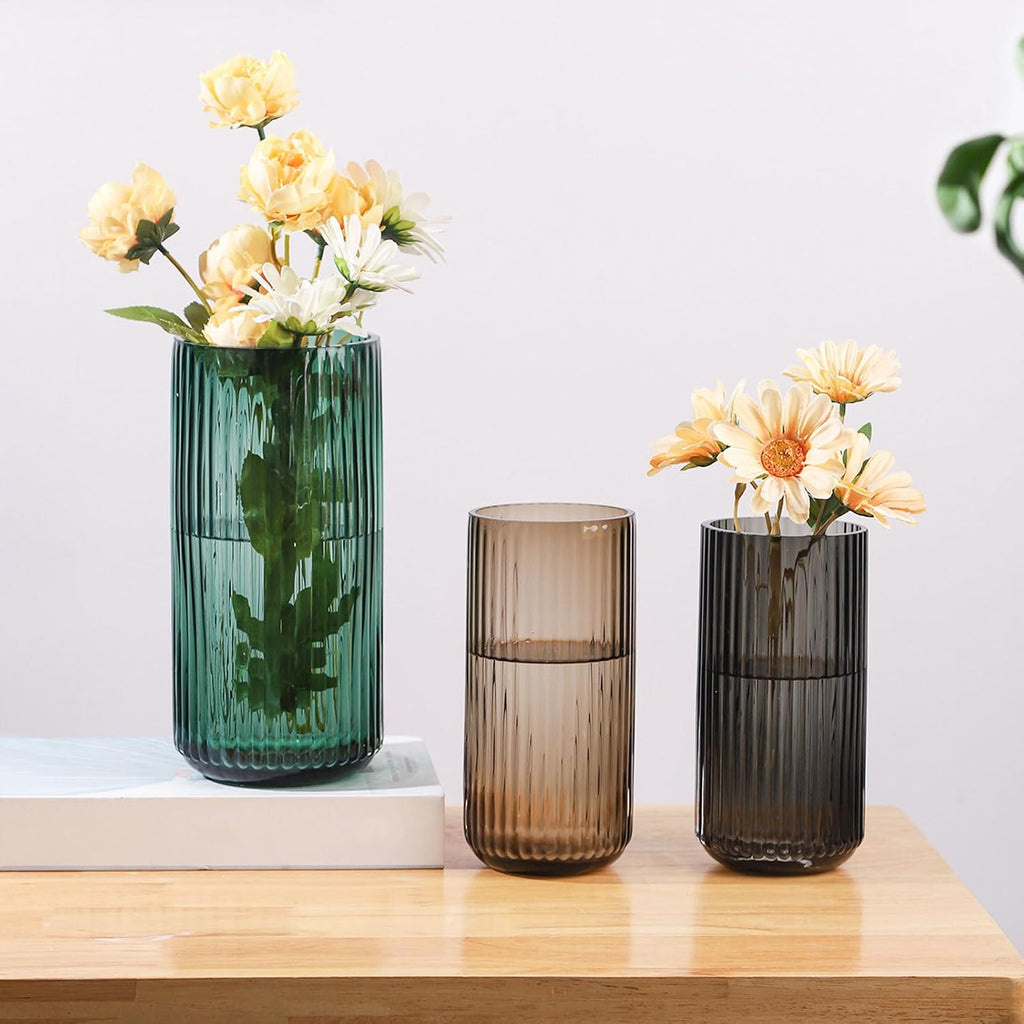 WHJY Cylindrical Brown Glass Vase, Vintage Flower Vase, Hand Blown Glass Vase, Decor for Dining Table Centerpiece Décor – 10 inches