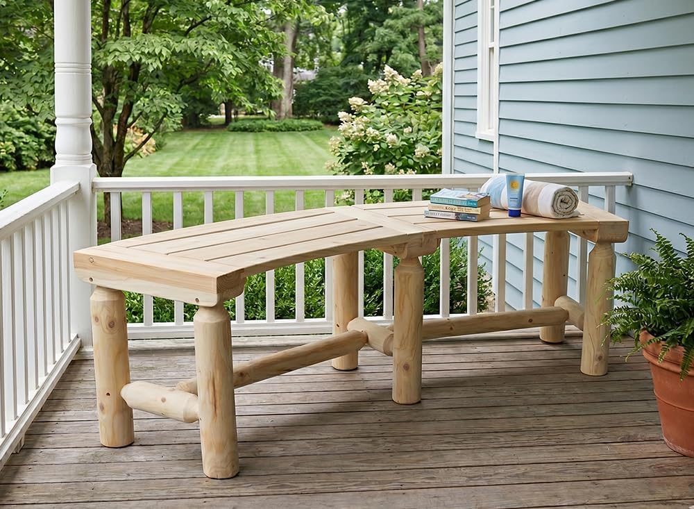 FORTUNO Outdoor Wooden Curved Backless Porch Bench Rustic Style Cedar/Fir Wood Log Fire Pit Bench for Patio Garden Deck and Backyard, 40"-54" W×13" D×16.5" H, Natural