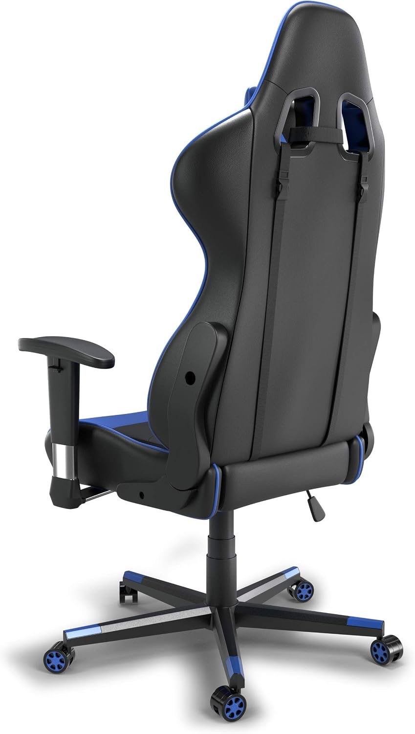 Professional Blue Gaming Chair - Leather Gaming Chair with Adjustable Height and Headrest Support
