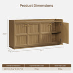 SICOTAS 4-Door Buffet Cabinet, 61.7" Wide Extra Long Sideboard with 2 Separate Bays & Adjustable Shelves, Modern Credenza Storage Cabinet with Gold Handles for Kitchen Living Room, Brown Oak, 1 PCS