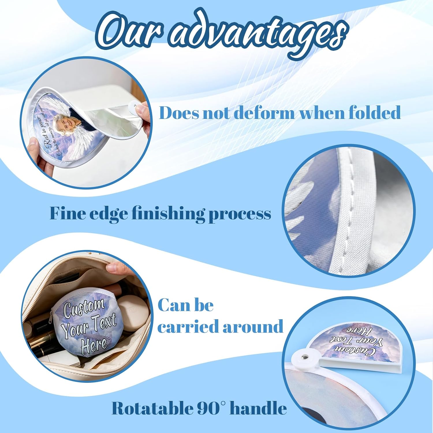 HJX 100Pcs Custom Folding Fans with Logo Text, Personalized Foldable Flying Disc Fans Bulk for Trade Shows Party Wedding Favors Advertising Summer Events Company Promotional Items(100)