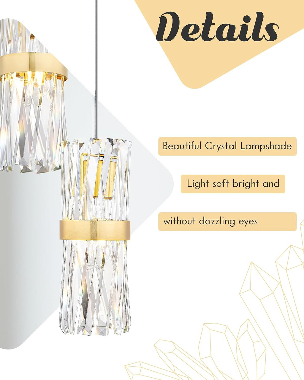 Ken & Ricky Pendant Lights Kitchen Island Gold 3 Pack,Crystal Pendant Lighting Over Island,Modern Pendant Light Fixtures for Dining Room Bedroom Bathroom Livingroom