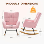 Nursery Rocking Chair, Teddy Upholstered Glider Rocker with High Backrest & Thick Cushion, Tufted Accent Armchair with Wood Legs, Comfy Reading Chair for Living Room Bedroom Office, Pink
