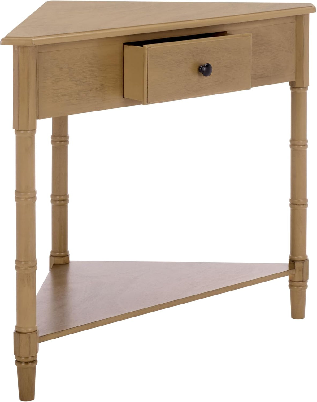 SAFAVIEH Furniture - Gomez 1-Drawer Corner Table - Desert Brown - Solid Wood - Classic Corner Storage Design - Ideal for Entryway, Living Room, Home Office, 33.1" W x 17.3" D x 28" H (AMH5709L)