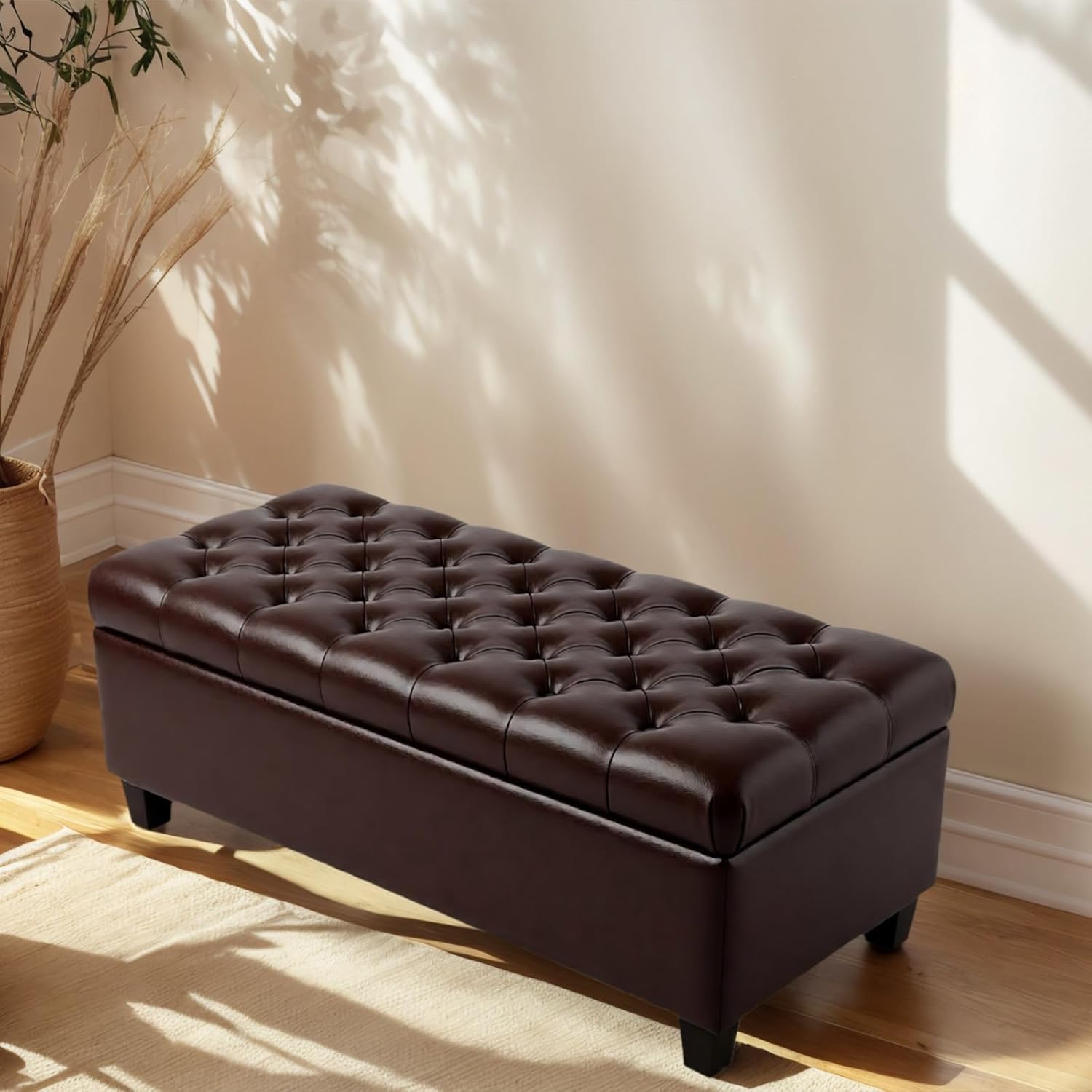 Chifee & Vingol 50" PU Ottoman with Storage Oversized End of Bed Storage Bench Upholstered Benches for Entryway, Living Room, Bedroom-Dark Brown