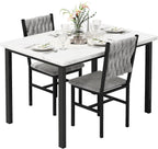 AWQM 3 Piece Dining Table Set for 2, Small Kitchen Dining Table with Upholstered Chairs, Compact Dining Table Set for Small Spaces, Space for Dining Room, Living Room, Apartment (White+Gray)