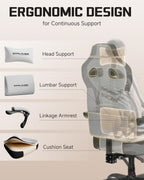 GTPLAYER Gaming Chair for Adults- Ergonomic Big & Tall Gaming Seat with Footrest & Lumbar Support, Fabric Comfortable Computer Office Chair 90-155° Reclining - Heavy Duty Wide Seat, Bright Grey