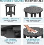FUNDAZE 2-Tier Round HDPE Patio Side Table, End Tables for Living Room, Waterproof Indoor & Outdoor Small Table for Poolside, Garden, Gray