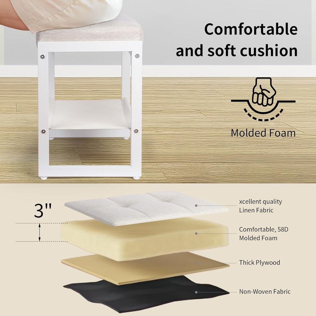 Vanity Stool, Makeup Vanity Chair for Vanity, Ottoman Seat for Bedroom Makeup Living Room,Foot Stool Foot Rest, (Beige&White)