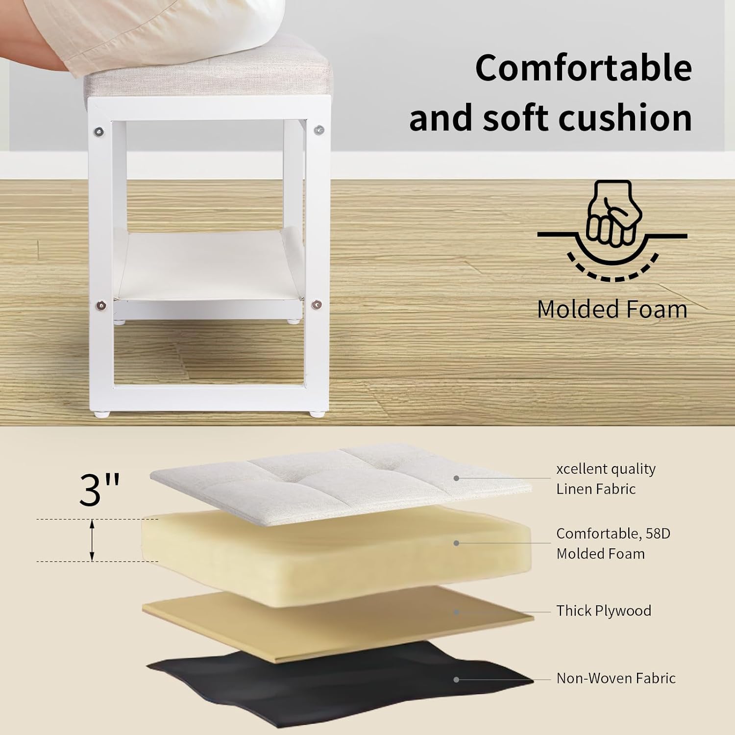 Vanity Stool, Makeup Vanity Chair for Vanity, Ottoman Seat for Bedroom Makeup Living Room,Foot Stool Foot Rest, (Beige&White)