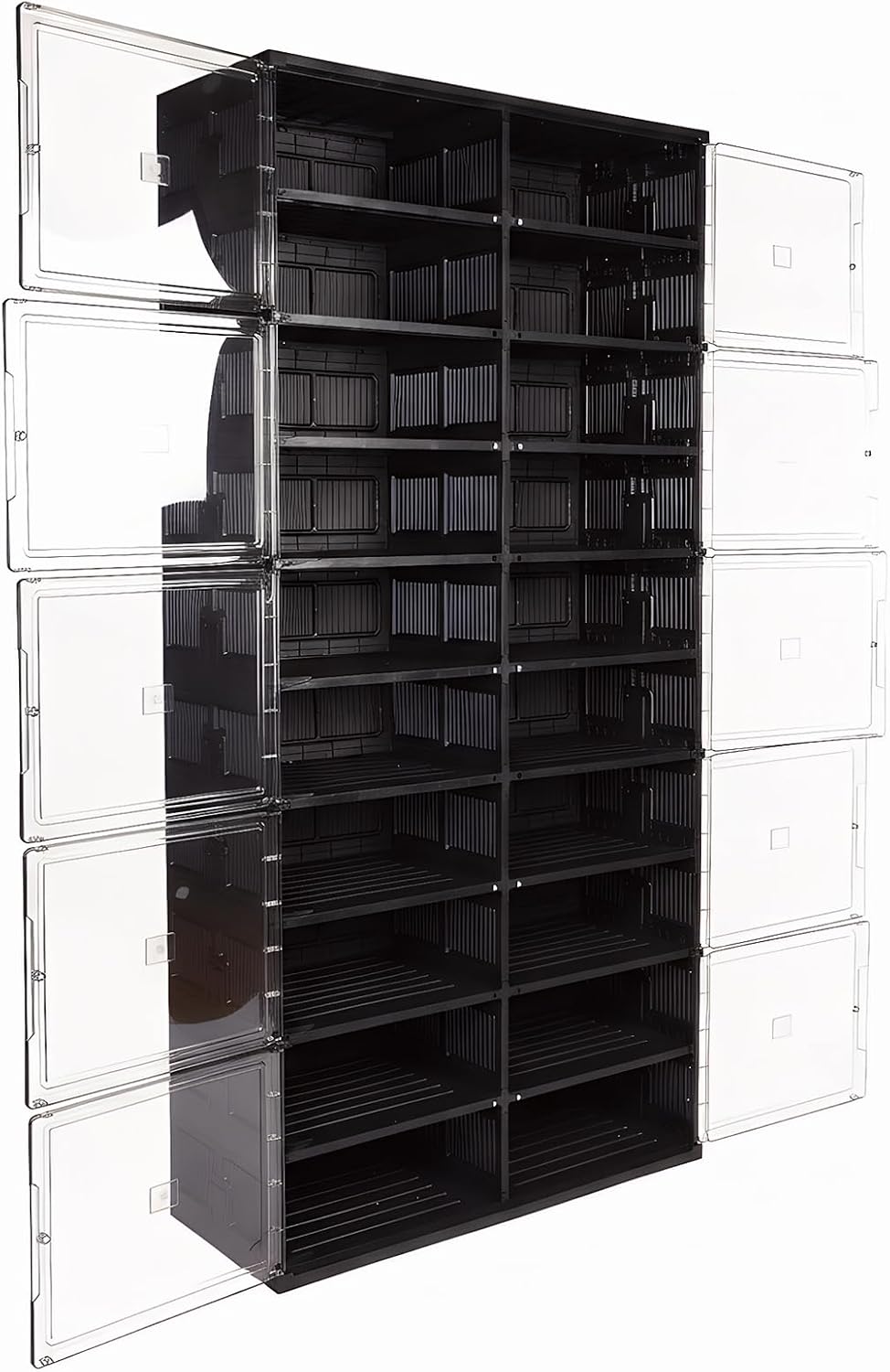 10 Tiers 40 Pairs Easy Assembly Shoe Shelves Organizer with Doors Foldable Shoe Rack Organizer Cabinet for Closet Entryway Living Room