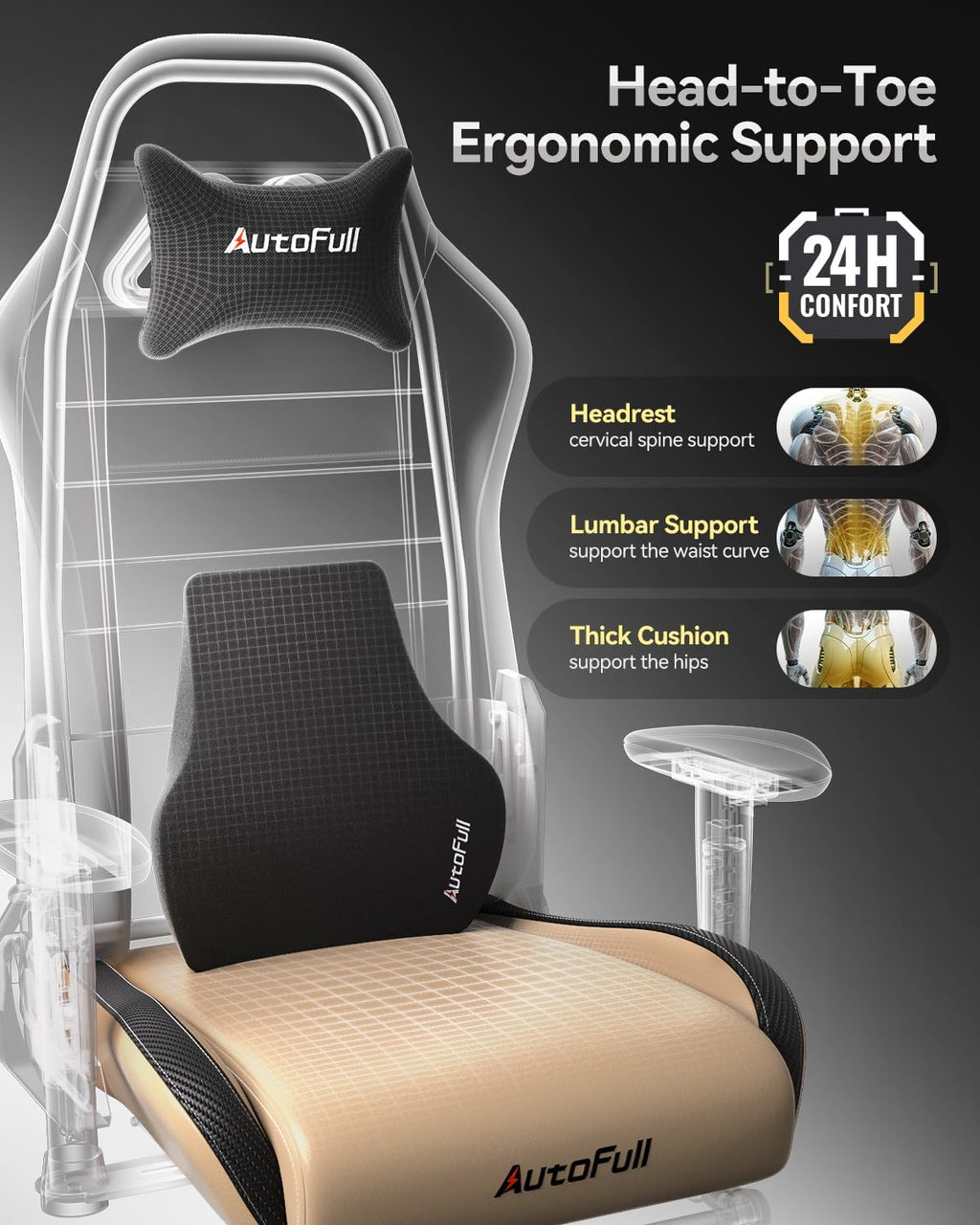 AutoFull C3 Gaming Chair, Racing Style Gaming Chair with Ergonomic Lumbar Support,Adjustable High Back PU Leather PC Chair with Footrest,Brown