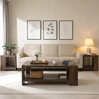 3-Piece Living Room Table Sets, 2-Tier Side Tables & 47" Rectangular Coffee Table, Farmhouse Wood Table Sets with Open Storage Shelves, Rustic Accent End Tables & Center Table, Brown