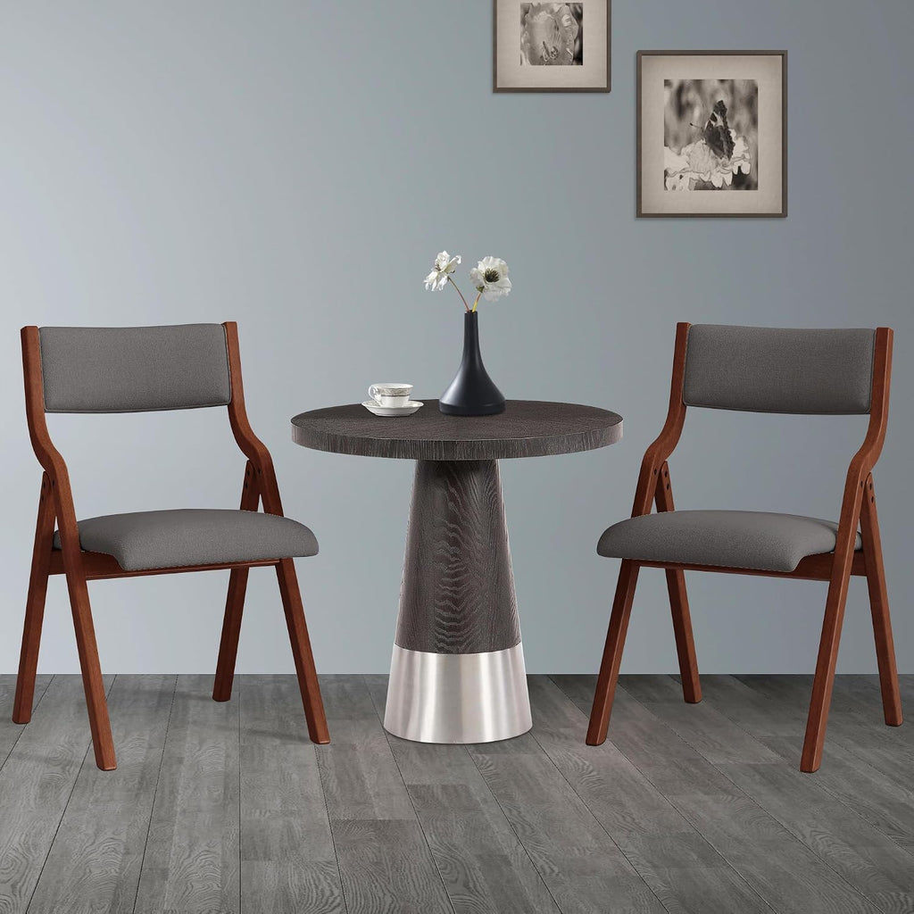 Ball & Cast Foldable Chair with Padded Seat,Wooden Portable Folding Dining Chair W/Ergonomically Designed Back and Cushion,Easy Carry,No Assembly Required,for Kitchen,Set of 2,Grey+Cherry