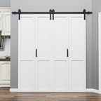 50" x 84" Bifold Barn Door with Hardware and Track Kit Included, Pre-Assembled Solid Core Panel Bi-fold Barn Door for Pantry, Closet, Primed White Finish with Water-Resistance, Paintable, H Shape