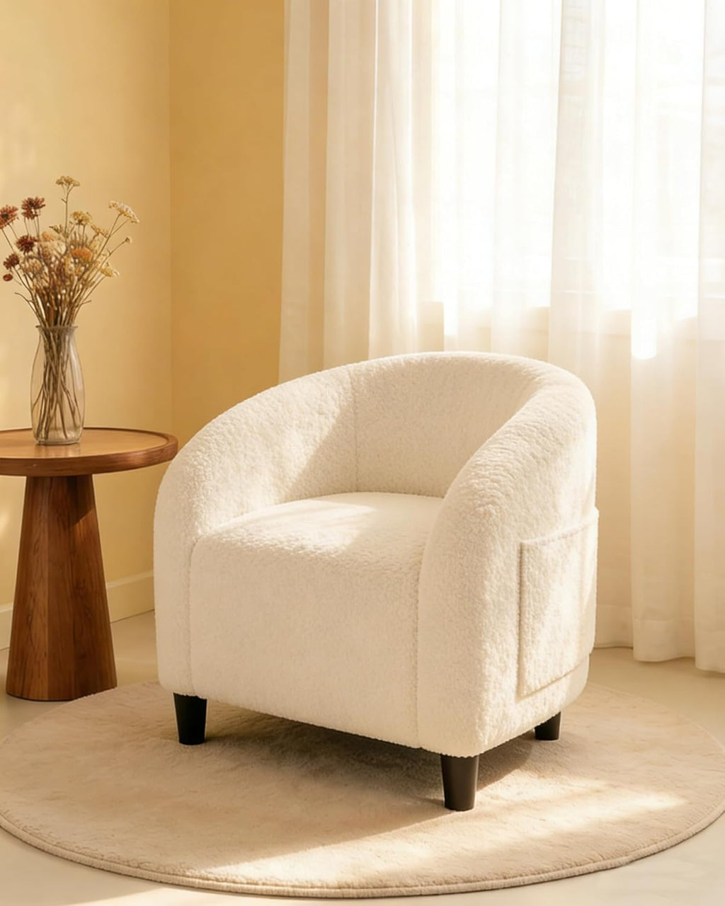 GarveeHome Accent Chair Boucle Barrel Chairs Living Room Chairs Round Armchairs for Bedroom Waiting Room Office Reception Chairs(Beige)