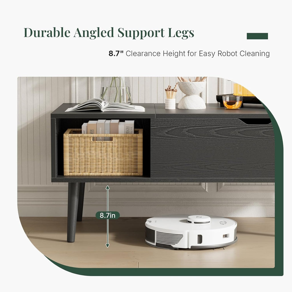 Wood Lift Top Coffee Table with Hidden Storage Compartment & Open Shelf, Multi-Functional Wooden Tabletop Dining Table for Living Room, Home Small Space