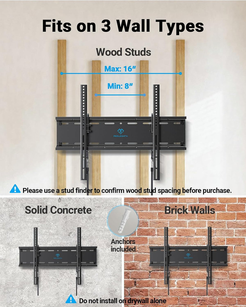 PERLESMITH Tilt TV Wall Mount with LED Light, TV Mount for 26–60 Inch TVs up to 115 lbs, Low Profile Backlit TV Bracket with Music Sync, Fits 8″/16″ Wood Studs, Max VESA 400x400mm, PSTVM74B