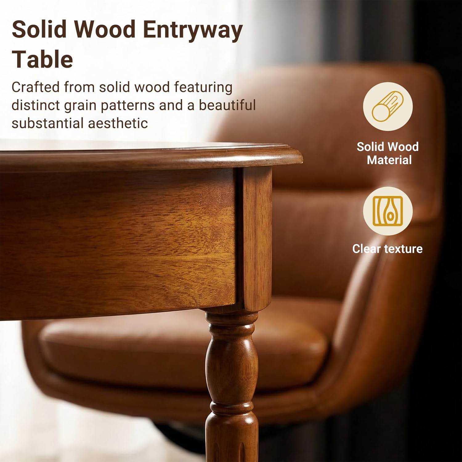 Solid Wood Half Moon Console Table with Drawer – Entryway Accent Table with Storage for Living Room、Foyer、Bedroom or Hallway, Dark Walnut
