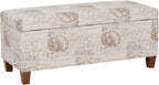 Linon Carmen Ivory and Beige Seashell Upholstered Lift Top Storage Ottoman with Wooden Feet
