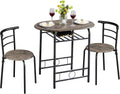 Yaheetech 3 Piece Dining Table Set, Kitchen Table & Chair Sets for 2, Compact Bistro Table Set with Steel Legs, Built-in Wine Rack for Small Space, Apartment, Breakfast Nook, Drift Brown