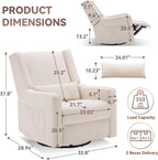 Tbfit 32" Nursery Rocking Chair, 360° Swivel Recliner Chair with Lumbar Support for Bedroom, Comfy Upholstered Armchair with Pillows & Footrest for Living Room & Baby Room