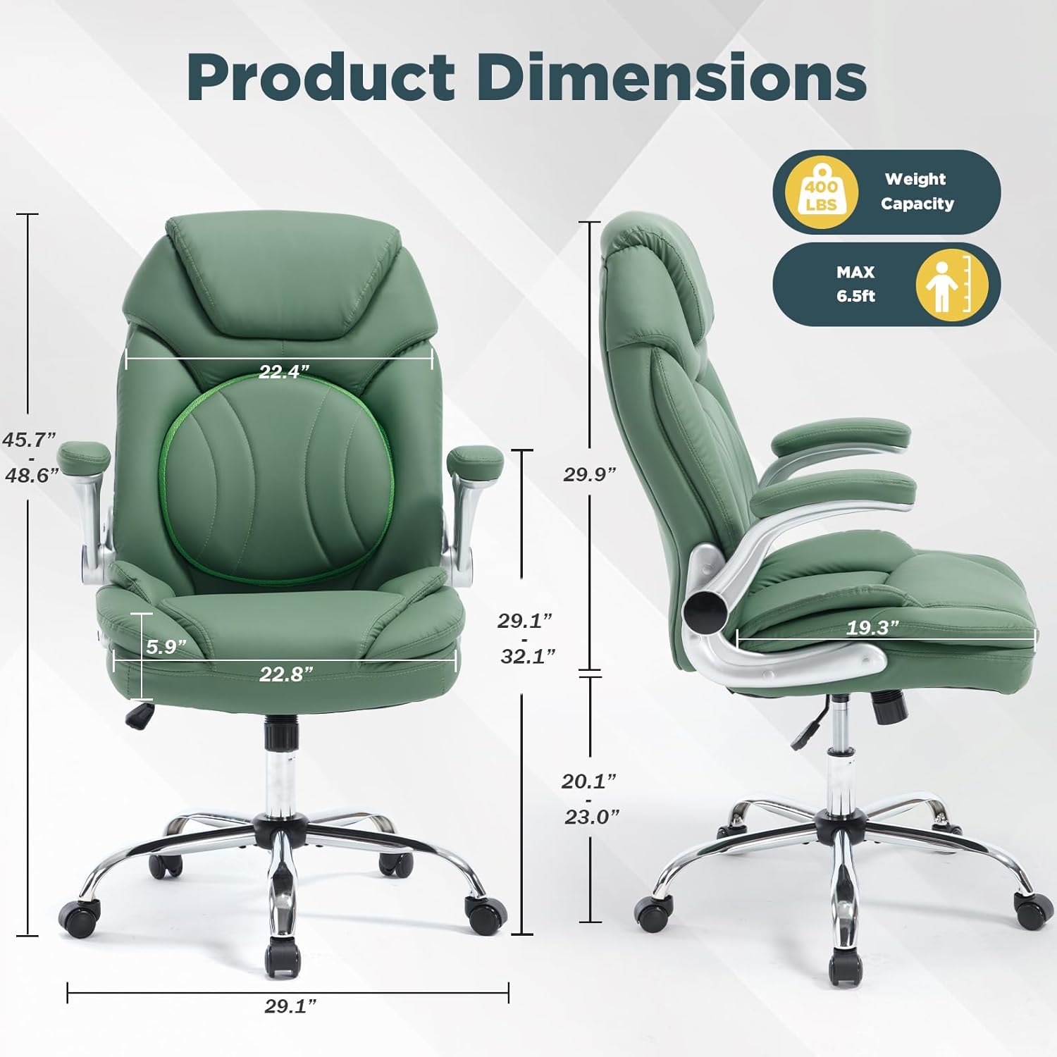 400lbs Green Office Chair Big Tall Comfortable Desk Chair with Back Support Arms, Wide Seat Cute Criss Cross Home Office Desk Chairs for Women