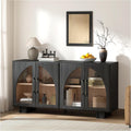 JOINICE Sideboard Buffet Cabinet with Storage,63” Modern Accent Console Cabinet with Glass Doors,Arched Credenza Storage Cabinet with Adjustable Shelves for Entryway,Kitchen,Black