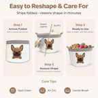 French Bulldog, Pug & Boston Terrier Dog Toy Basket, 15x11 Inch Woven Cotton Rope Storage Bin with Puppy Patch, Large Pet Organizer for Toys, Blankets, Leashes, Living Room Decor (Brown/Beige)
