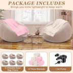 Huwena 12 Pcs Inflatable Bean Bag Chair and Throw Blankets Set(Air Pump Included), 6 Inflatable Bean Bag Lounge Chair Blow up Sofa 6 Fleece Throw Blankets for Movie Night Camping Outdoor(Coffee)